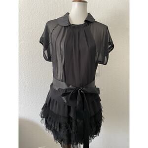Cristina Gavioli Top  Blouse Tiered Ruffled Tie Front Black